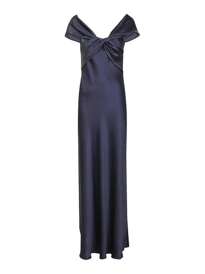 Alberta Ferretti Long Satin Dress In Blue