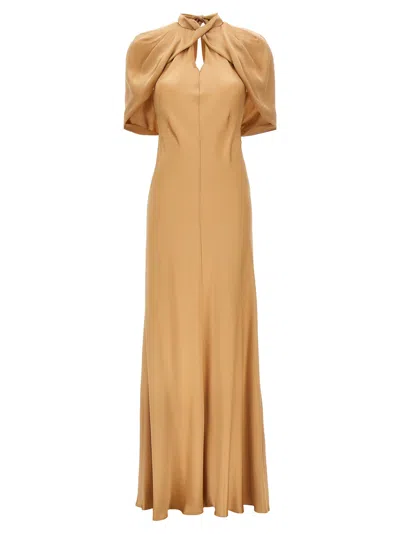 Alberta Ferretti Long Satin Dress Dresses In Neutral