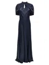 Alberta Ferretti Twisted Cape-sleeve Open-back Satin Gown