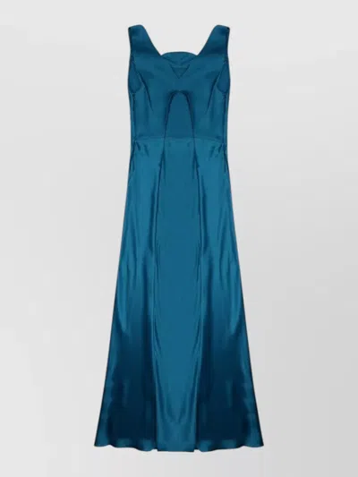 Alberta Ferretti Long Satin Dress V Neckline Backless In Blue