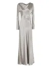 Alberta Ferretti Long Satin Dress With Bias-cut Fabric In Silver