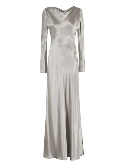 Alberta Ferretti Long Satin Dress With Bias-cut Fabric In Silver