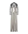 Alberta Ferretti Backless Satin Long Sleeve Floor-length Dress In Silver