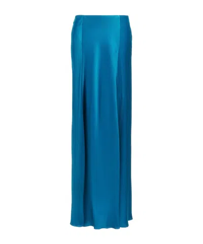 Alberta Ferretti Satin High Waist Long Skirt In Blue