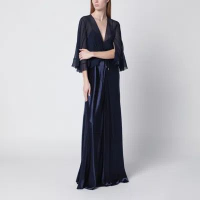 Alberta Ferretti Long Semi-transparent Blue Dress In Viscose