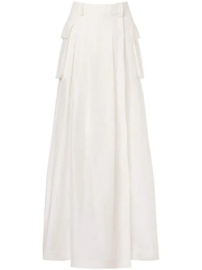 Alberta Ferretti Long Skirt In Linen Silk With Pockets In White