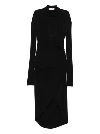 Alberta Ferretti Long-sleeve Asymmetrical Midi Dress In Black