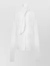 Alberta Ferretti Long Sleeve Collarless Shirt With Scarf Detail In White