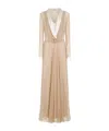 Alberta Ferretti Sheer Long Dress With V-neckline And Sleeves In Brown