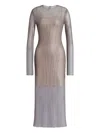 Alberta Ferretti Crystals Net Midi Dress In Gray