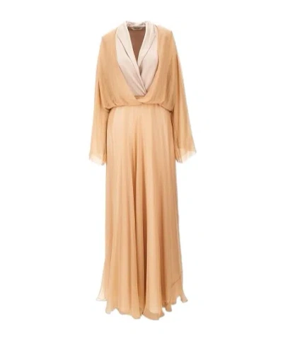 Alberta Ferretti Chiffon And Satin Maxi Dress In Pink