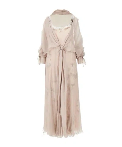 Alberta Ferretti Long Sleeve Dress In Nude