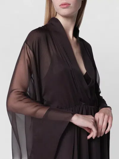Alberta Ferretti Long Sleeve Layered Sheer Dress V Neckline In Black