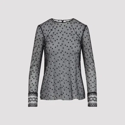 Alberta Ferretti Long Sleeve Pois Tulle Top In Black