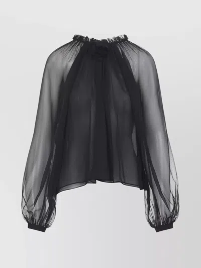 ALBERTA FERRETTI LONG SLEEVE SHEER BLOUSE WITH RUFFLES AND FLOWERS