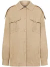 Alberta Ferretti Beige Jacket With Classic Collar And Epaulettes In Linen Blend Stretch Woman In Neutrals