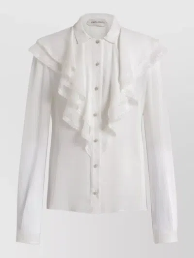 Alberta Ferretti Long Sleeve Shirt Ruffle Front Lace In White