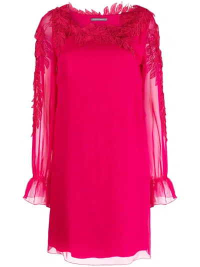 Alberta Ferretti Long-sleeve Silk Mini Dress In Rosa