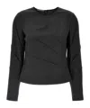 Alberta Ferretti Pleated Blouse With Long Sleeves And Round Neck In Black