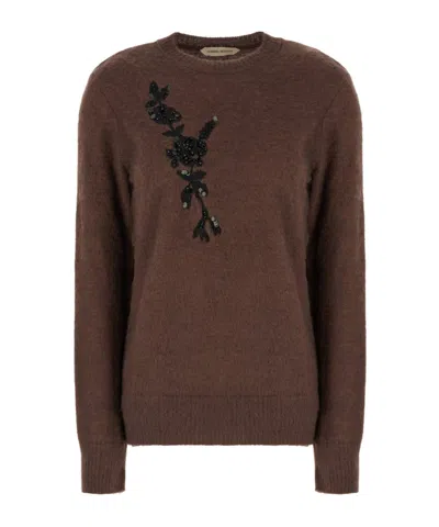 Alberta Ferretti Long-sleeved Crew Neck Sweater In Brown