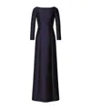 Alberta Ferretti Long-sleeved Mikado Evening Dress In Blue
