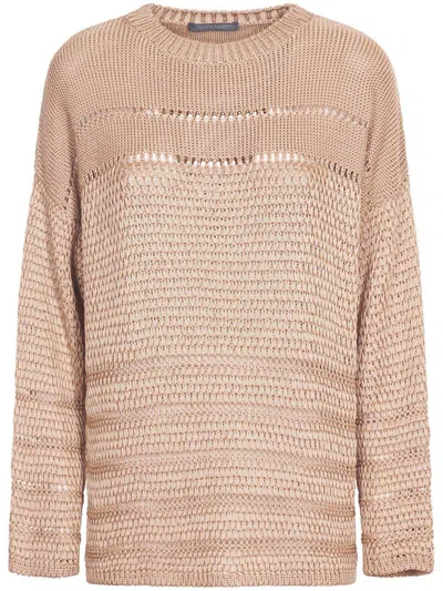 Alberta Ferretti Long-sleeved Round-neck Jumper In Beige