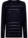 Alberta Ferretti Polished Viscose Ribbon Sweater Round Neck Oversize In Blue