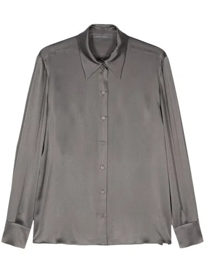 Alberta Ferretti Long-sleeved Satin Shirt In Grey