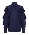 Alberta Ferretti Stretch-cotton Ruffled Detailing In Blue