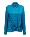 Alberta Ferretti Draped Collared Shirt With Cuff Detail In Blue