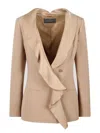 Alberta Ferretti Long-sleeved Suit Jacket With Lotus Leaf Edge In Beige