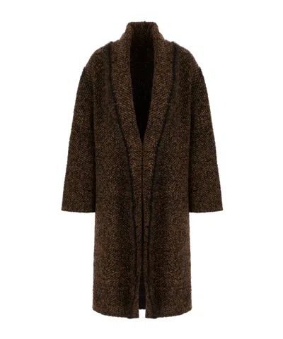 Alberta Ferretti Long-sleeved Twill Coat In Brown