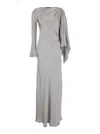 Alberta Ferretti Long Sleeves Maxi Satin Dress In Grey