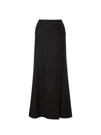 Alberta Ferretti Long Stretch Flannel Skirt With Flared Silhouette In Black
