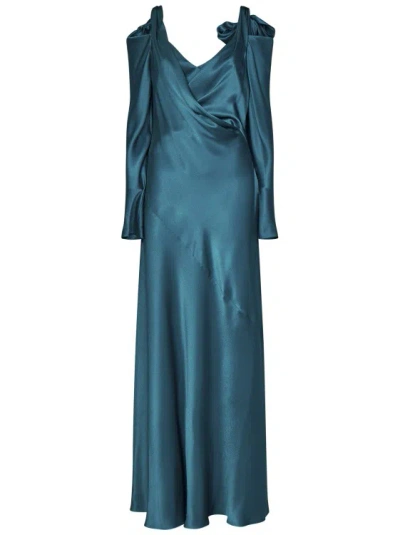 Alberta Ferretti Long Teal-colored Satin Dress In Blue
