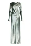 Alberta Ferretti Long Dress In Glossy Velvet In Green