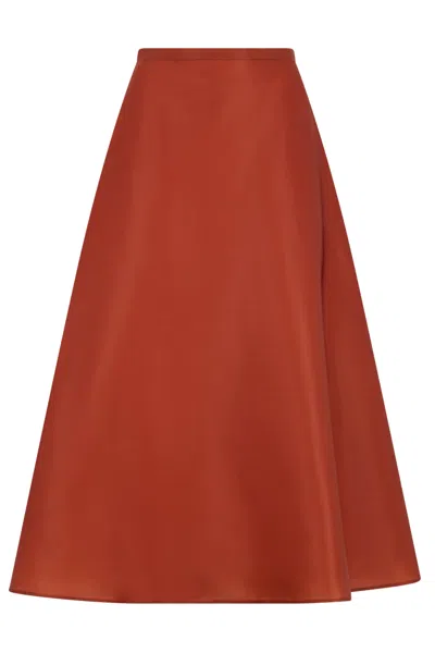 Alberta Ferretti Long Wide Silk Skirt In Red