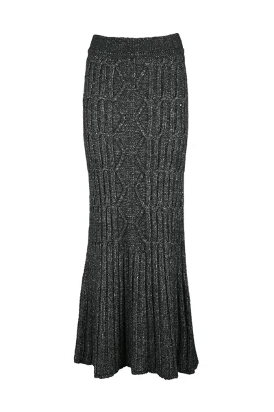 Alberta Ferretti Long Wool Skirt - Black In Gray