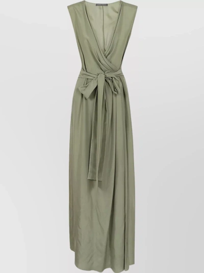 Alberta Ferretti Long Wrap V-neck Sleeveless Maxi Dress In Green