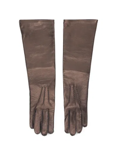 Alberta Ferretti Long-length Leather Gloves In Brown