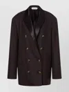 Alberta Ferretti Longline Structured Satin Button Suit In Brown