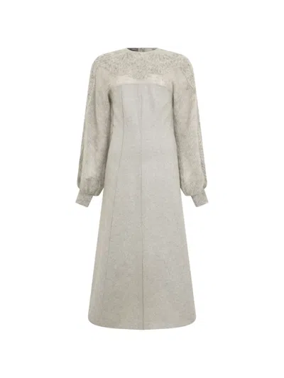 Alberta Ferretti Long-sleeve Midi Dress In Gray
