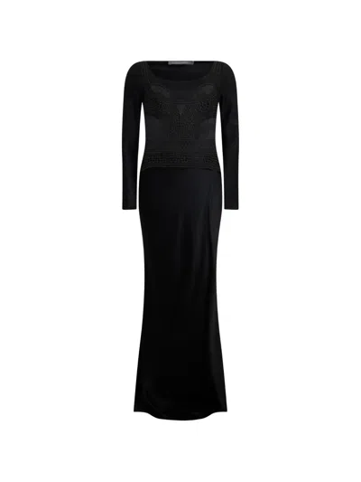 Alberta Ferretti Long-sleeved Maxi Dress In Black