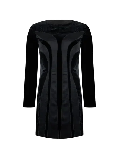 Alberta Ferretti Long-sleeved Panelled Mini Dress In Black