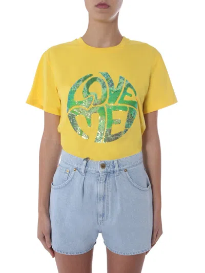 Alberta Ferretti Love Me Embellished T-shirt In Yellow