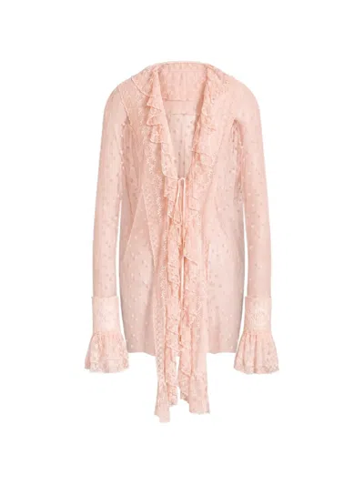 Alberta Ferretti Lunar Ruffled Lace Blouse In Pink