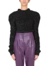 Alberta Ferretti Knit Top Textured Shoulder Pads In Black