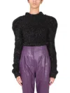 Alberta Ferretti Knit Top Textured Shoulder Pads In Black
