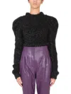 Alberta Ferretti Knit Top Textured Shoulder Pads In Black