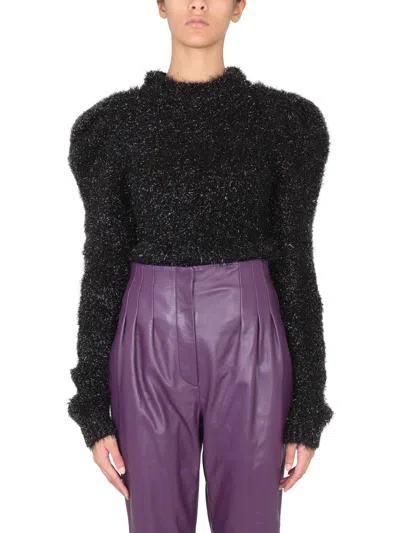 Alberta Ferretti Textured Jersey Top With Structured Silhouette In Black